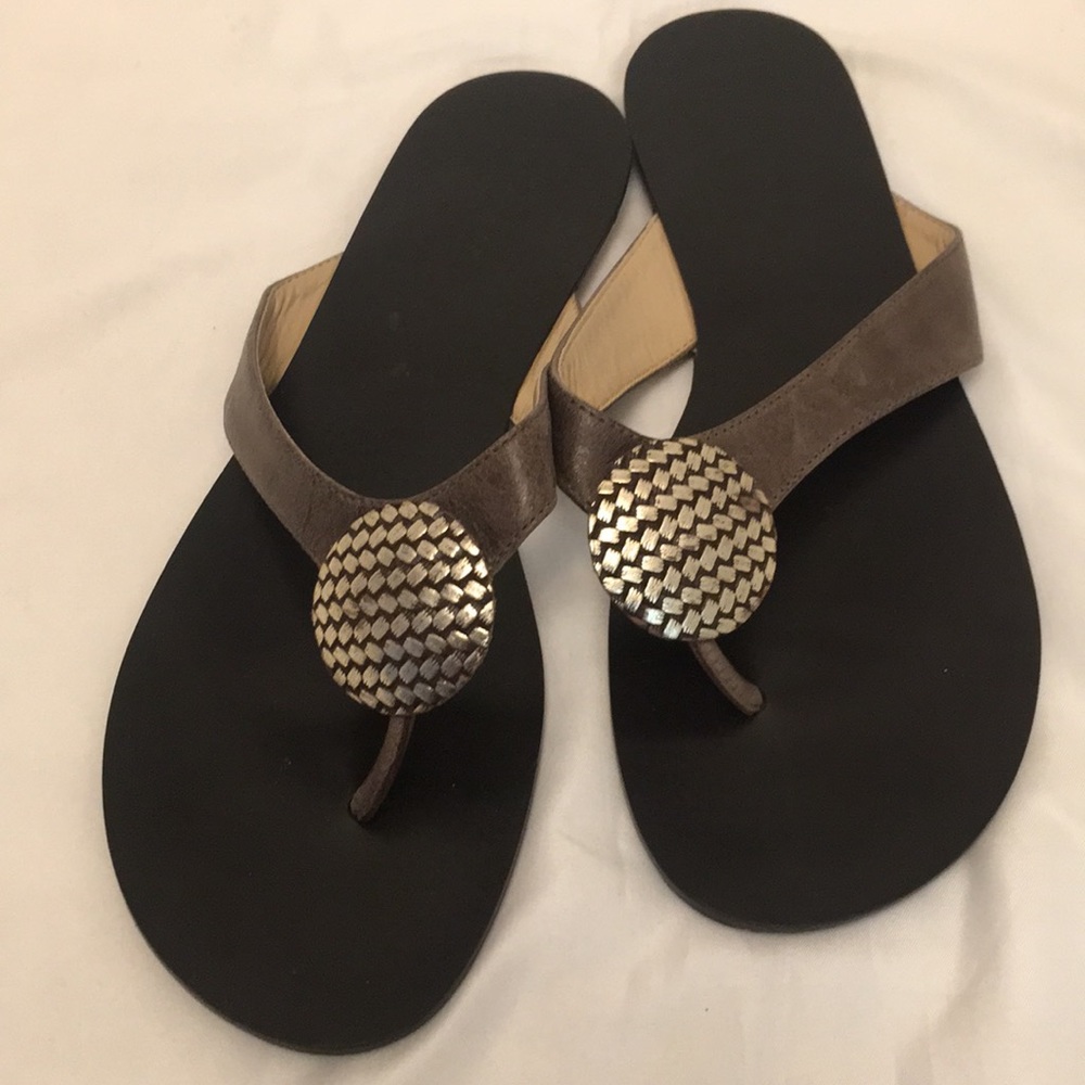 CRISTOFOLI Sandals Thong Slip-On Shoes Brown Leather Sz 8.5 Made in Brazil